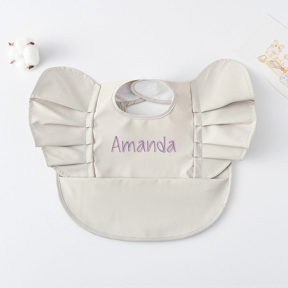 Personalised Embroidery Baby Ruffle Waterproof Color Bib  | CWBaby62