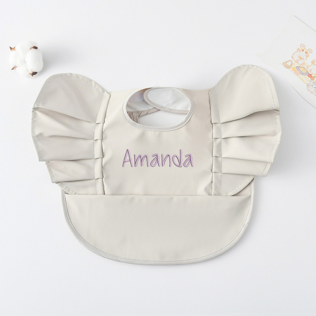 Personalised Embroidery Baby Ruffle Waterproof Color Bib  | CWBaby62