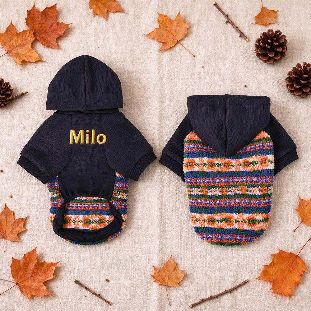Personalized Pet Winter Warm Patchwork Hooded Sweatshirt | BKPet606