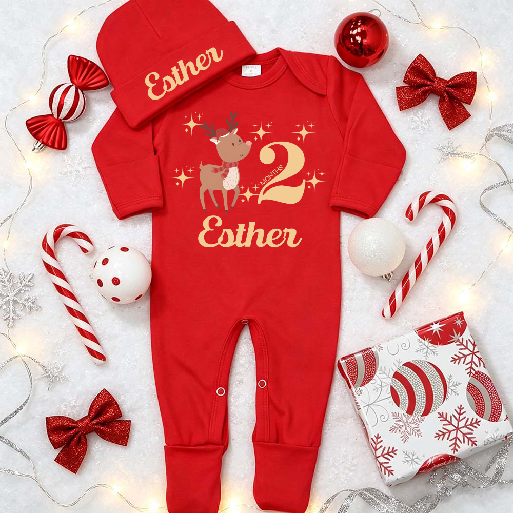 Personalized Baby Christmas Cute Design Romper & Hat Set | MCGift422