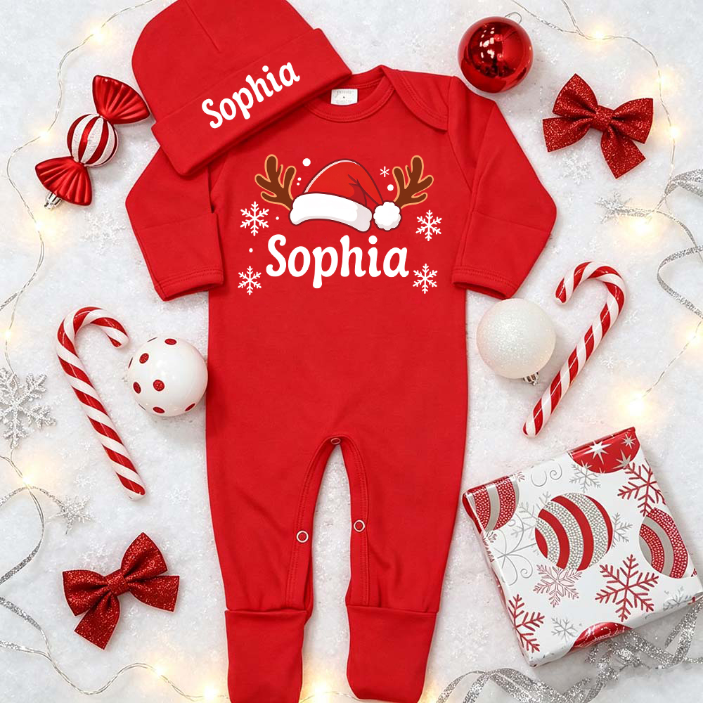 Personalized Baby Reindeer Christmas Hat Romper Set | MCGift423