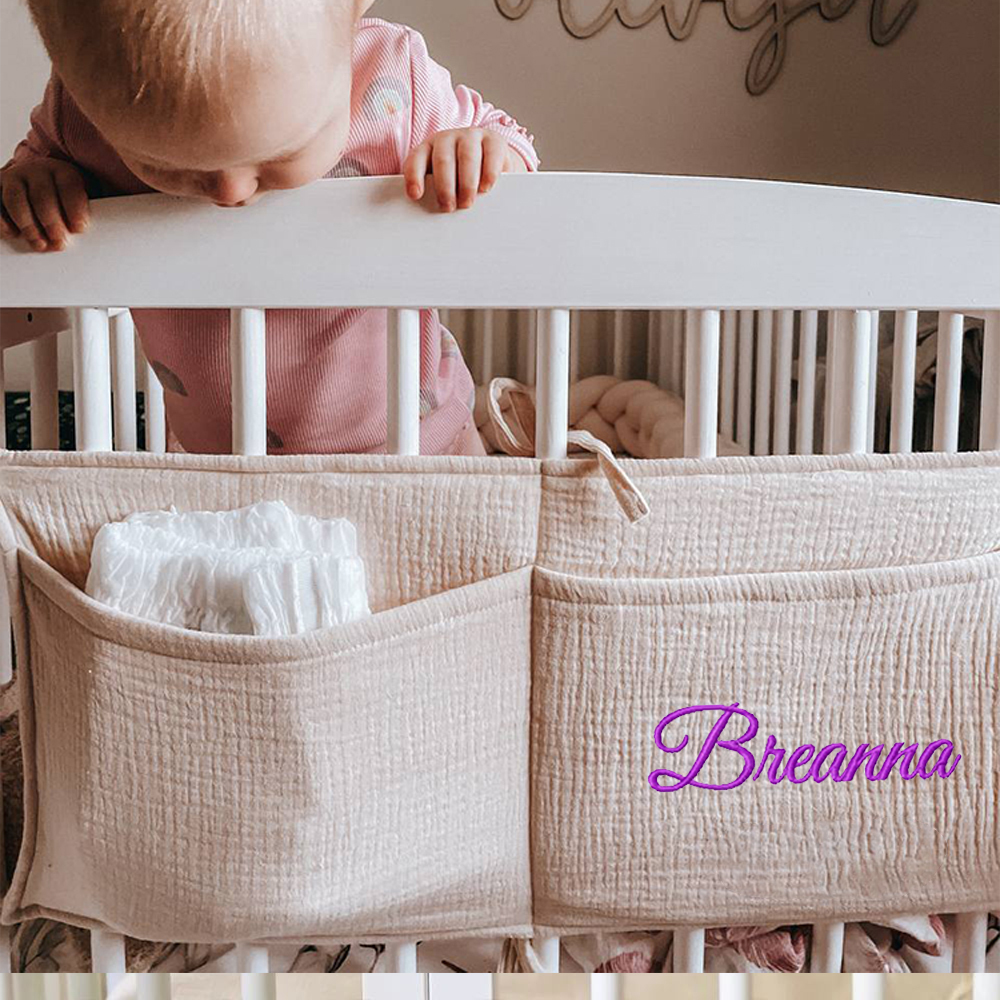 Personalised Embroidery Baby Bed Pocket Accessorise & Diapers Storage | CWBaby58