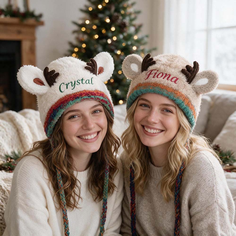 Personalized Embroidered Kids Christmas Reindeer Winter Hat | HSKid106