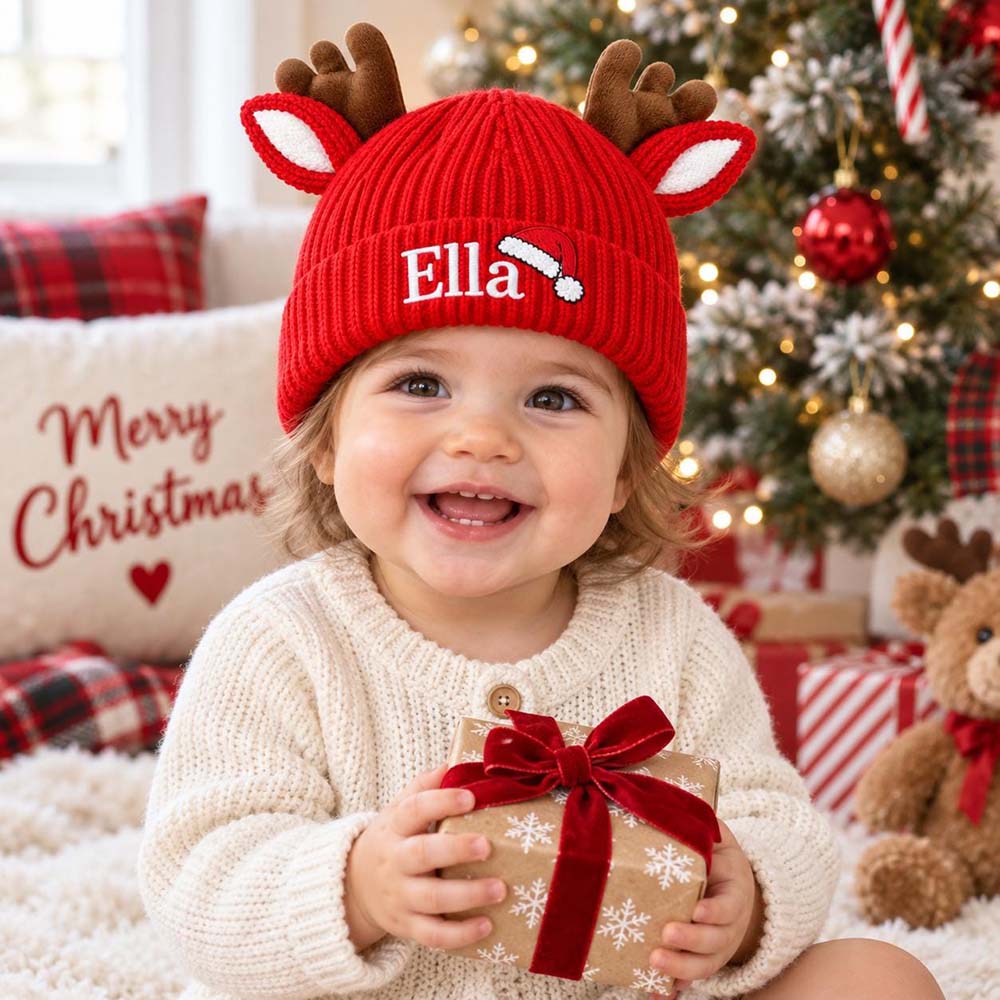 Personalized Embroidery Christmas Reindeer Beanie For Toddler Kids | MCGift429
