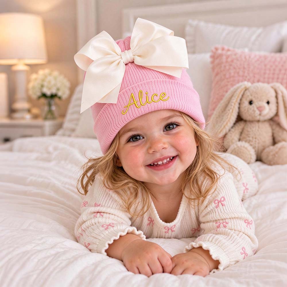 Personalized Embroidered Soft Hat With Bow For Baby & Kids | HSKid102