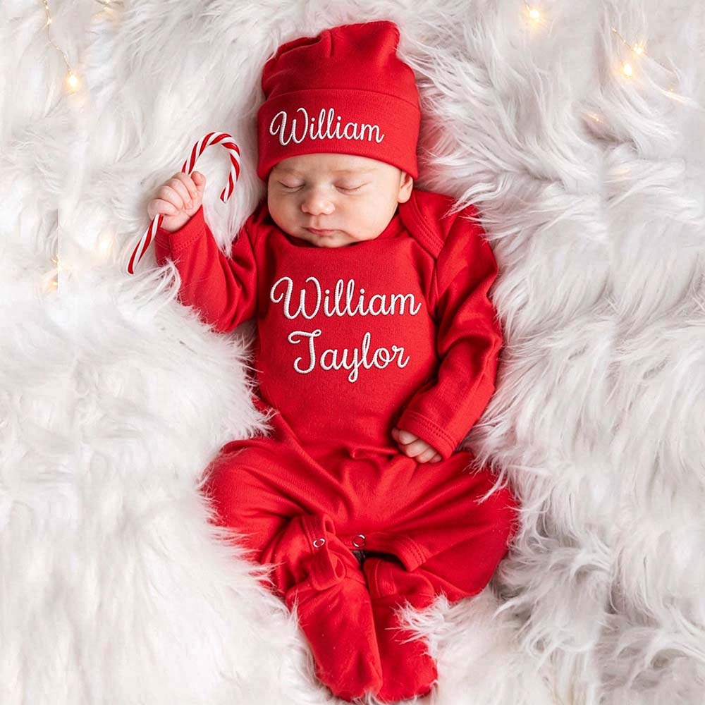 Personalized Embroidery Baby Coming Home Outfit Set With Hat | CWBaby562