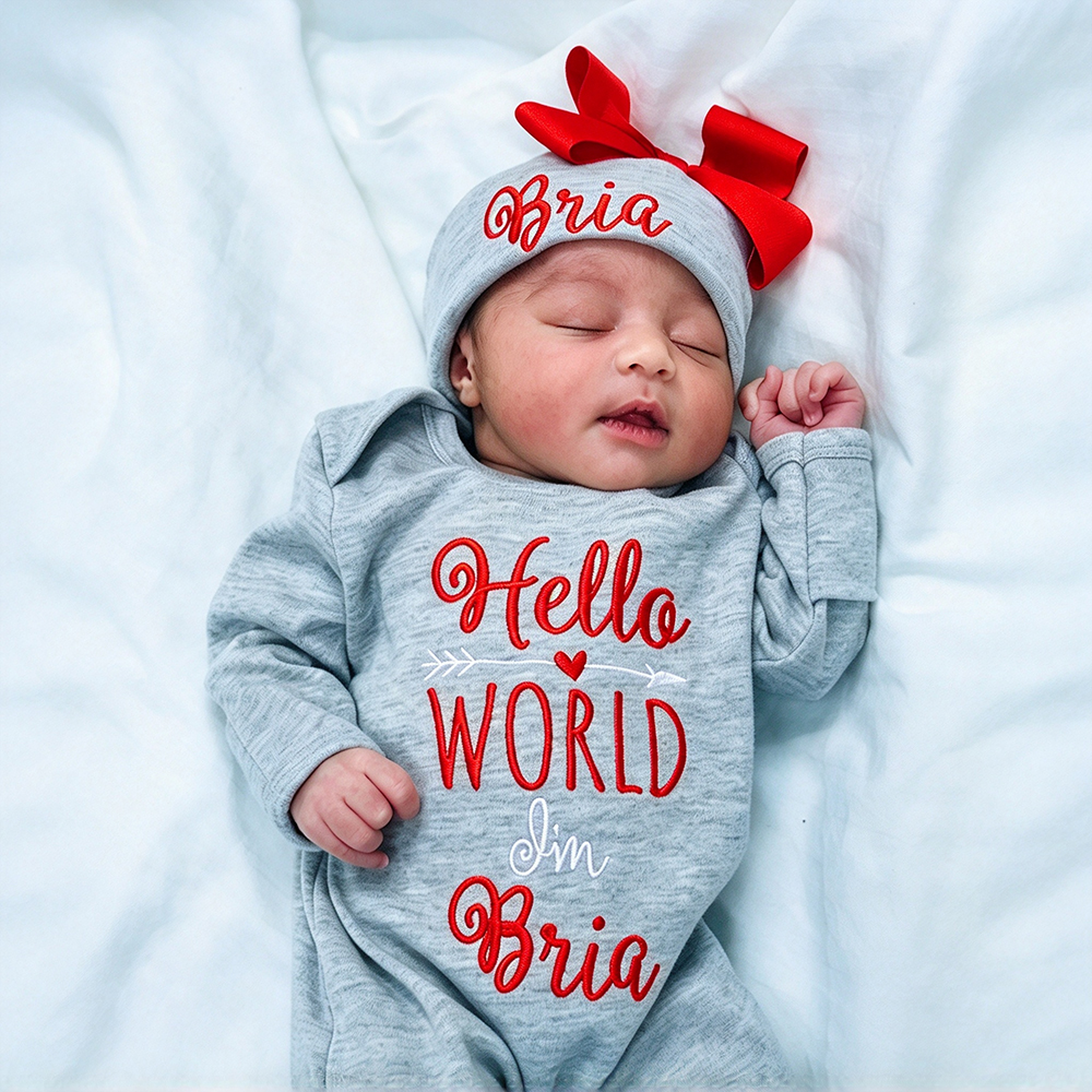 Personalized Embroidery Baby Girl Coming Home Romper and Hat Set | CWBaby425