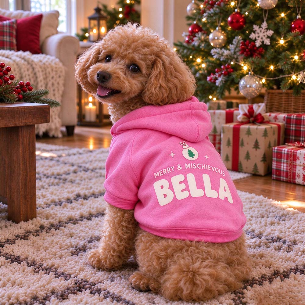 Personalized Christmas Pets Merry & Mischievous Hoodie | MCGift435