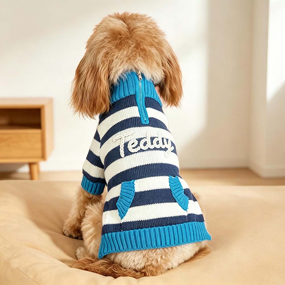 Personalized Hand Embroidery Pets Stripe Sweater | BKPet623