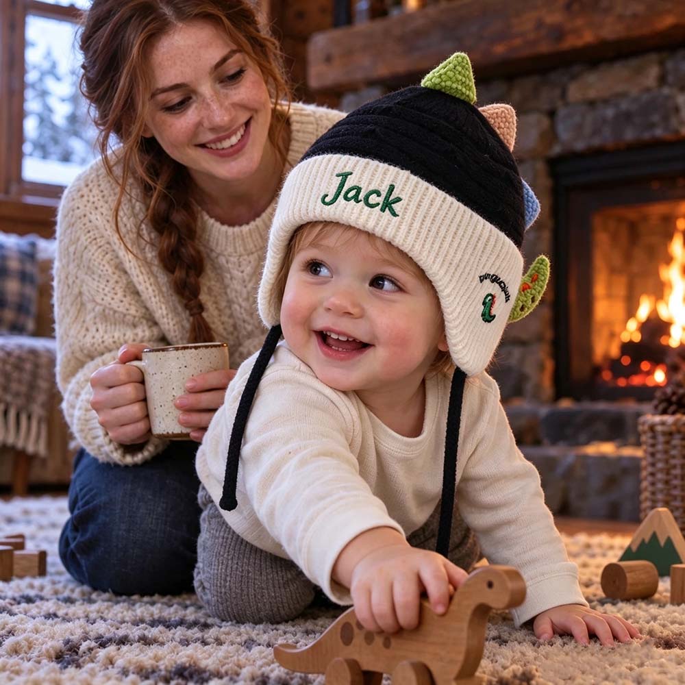 Personalized Embroidered Dinosaur Knit Hat for Kids | HSKid103