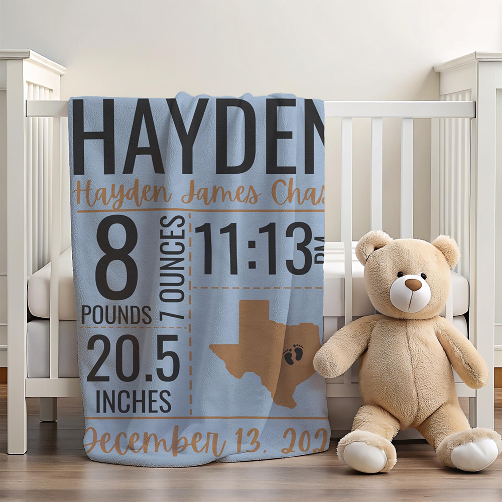 Personalized Baby Newborn Blanket with Birth Information | BKMS020