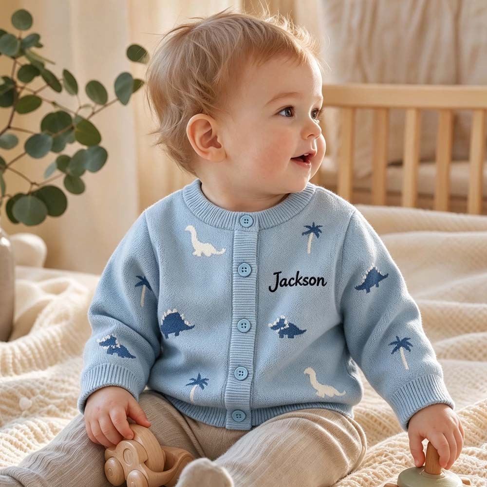 Personalized Embroidered Adorable Dinosaur Knit Cardigan | CWBaby548