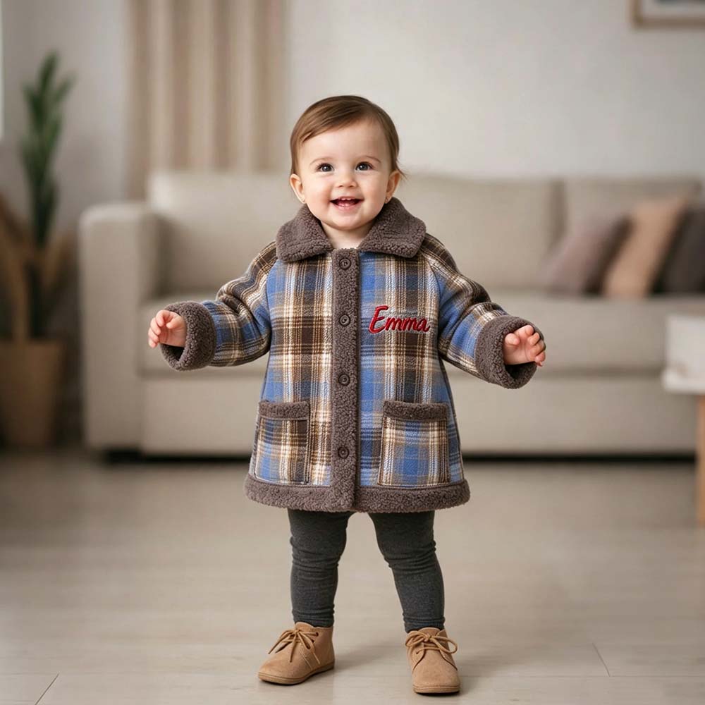 Personalized Embroidered Plaid Thick Winter Coat for Girls | CWBaby555