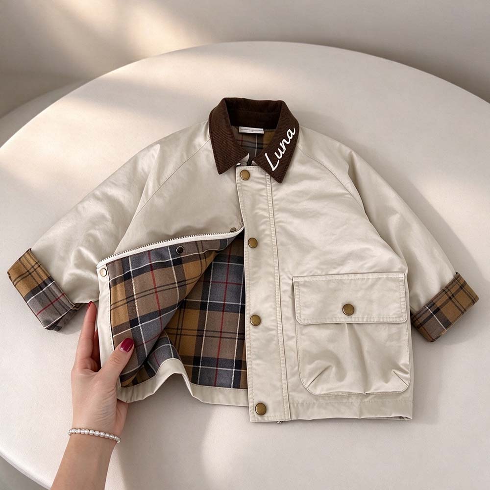Personalized Embroidered Kids Plaid Patchwork Jacket | CWBaby556