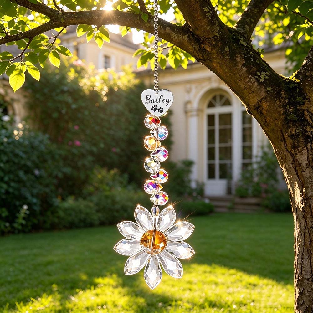 Personalized Pet Crystal Flower Sun Catcher Decor | BKPet643