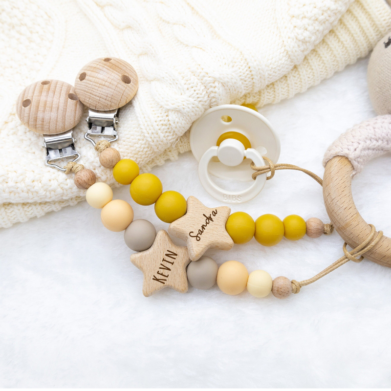 Personalized Baby Pacifier Star Color Bead Clip | CWBaby64