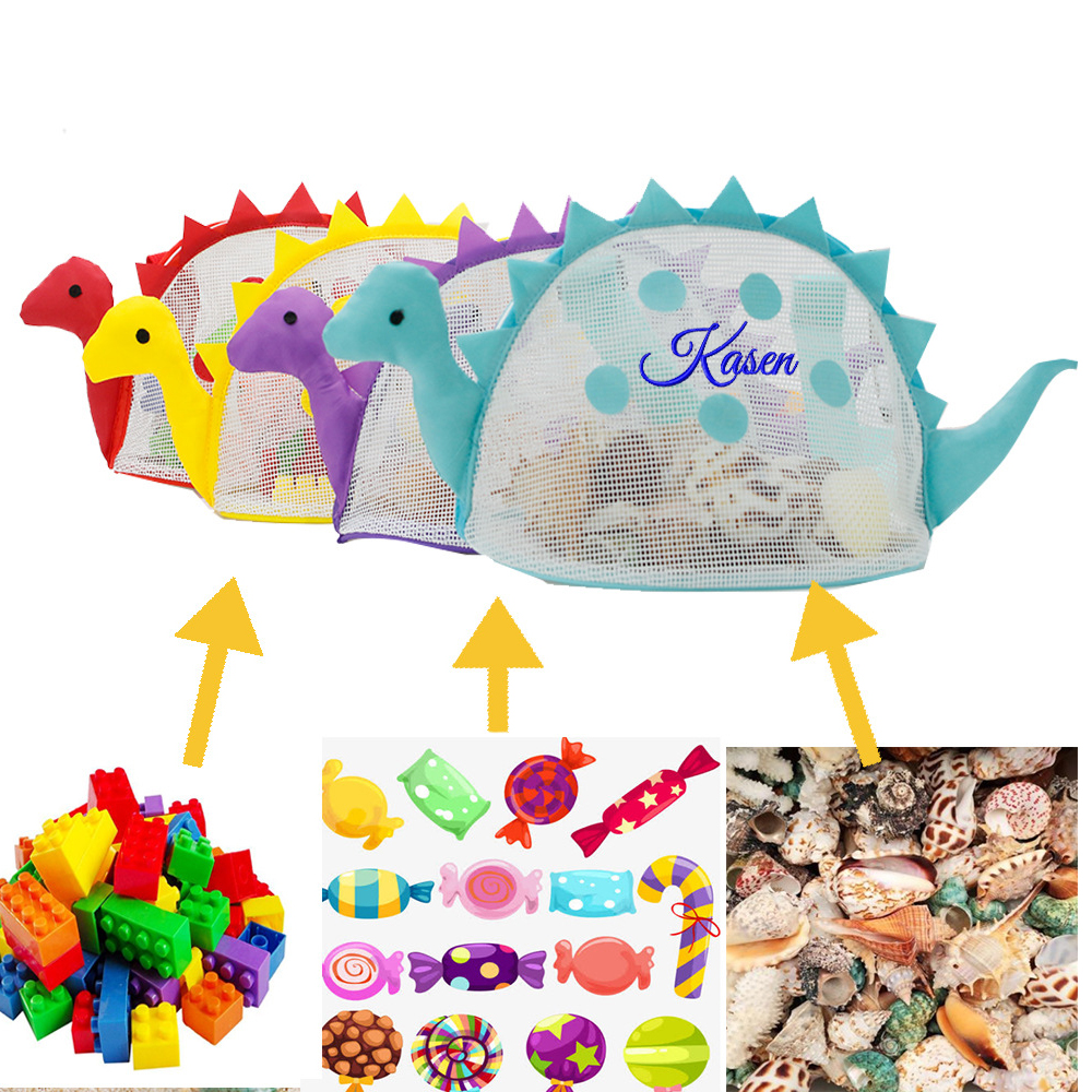 Personalized Embroidery Dinosaur Seashell Zipper Mesh Beach Bag | CWBeach102