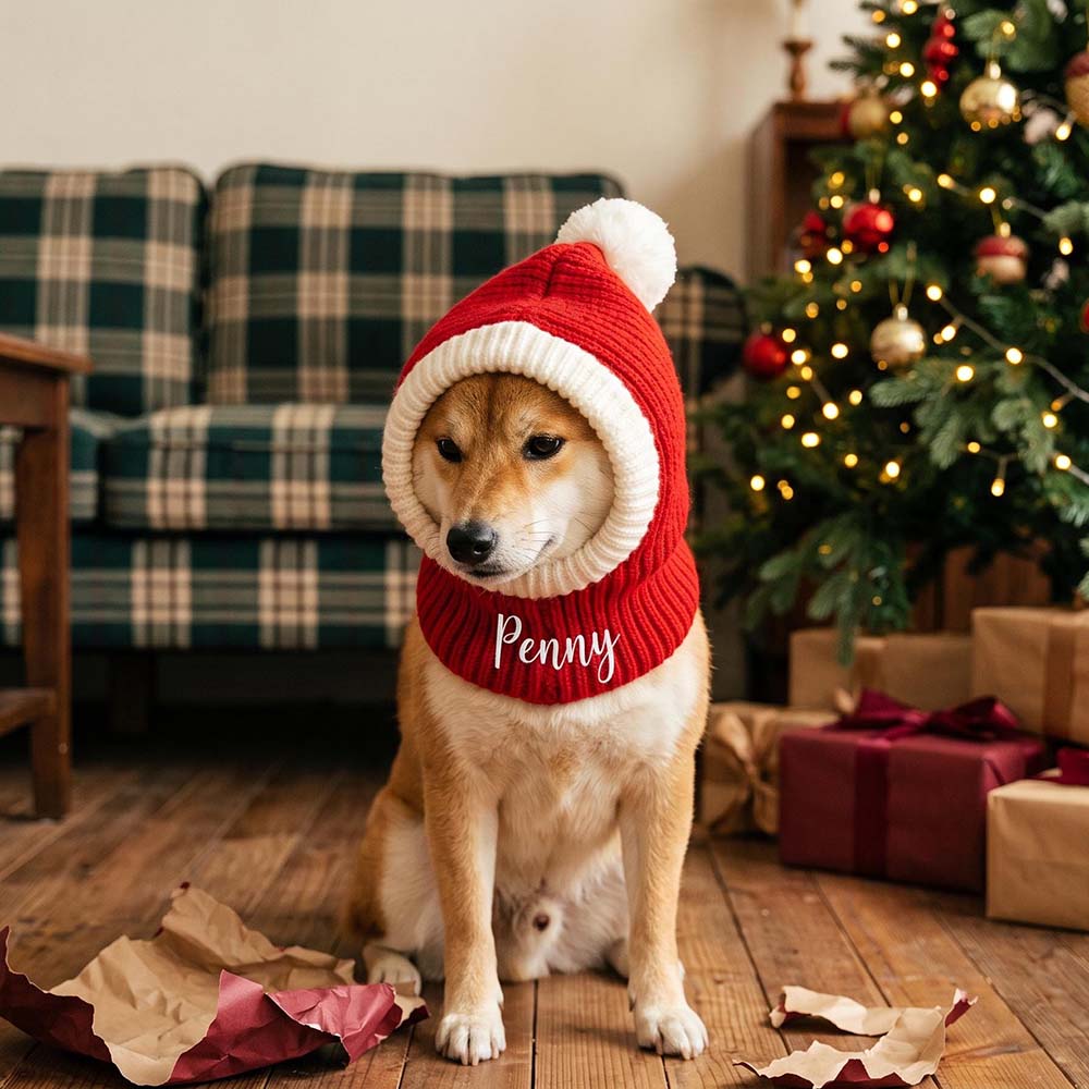 Personalized Embroidered Pets Christmas Knitted Pom Pom Snood Hat | MCGift446