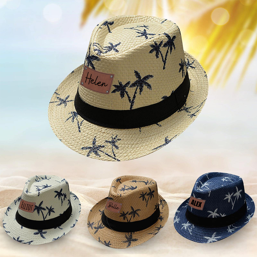 Personalized Summer Leather Patch Straw Hat for Comfort & Unique | CWBeach105