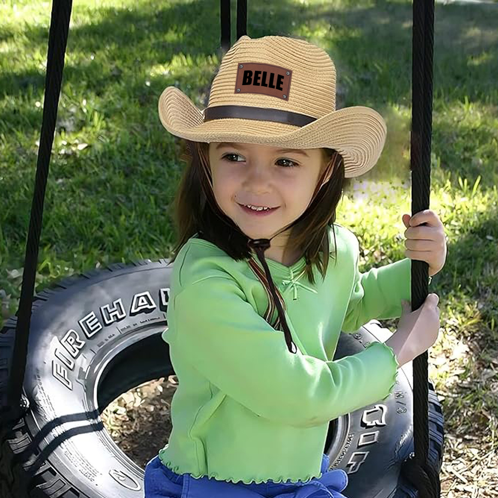 Personalized Leather Patch Cowboy Straw Hat | CWBeach106