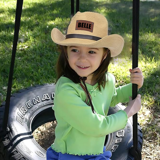 Personalized Leather Patch Cowboy Straw Hat | CWBeach106
