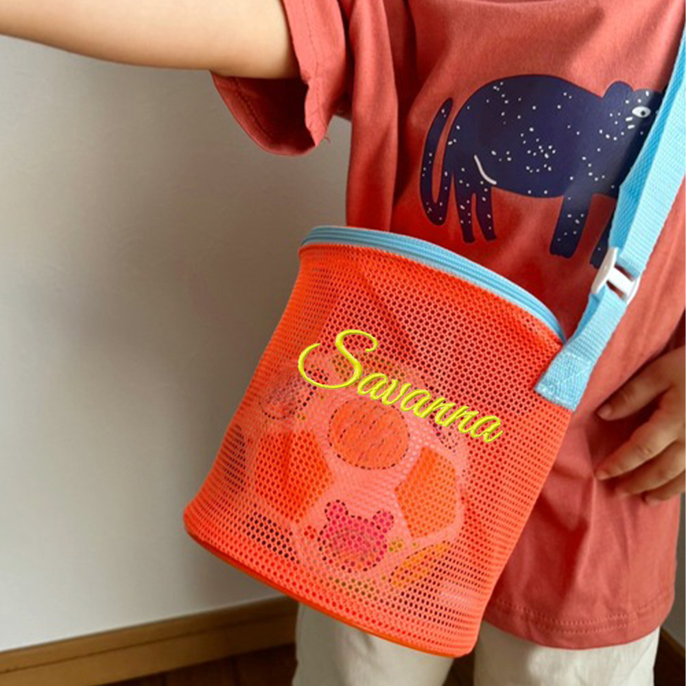 Personalized Embroidery Seashell Zipper Mesh Beach Bucket | CWBeach114