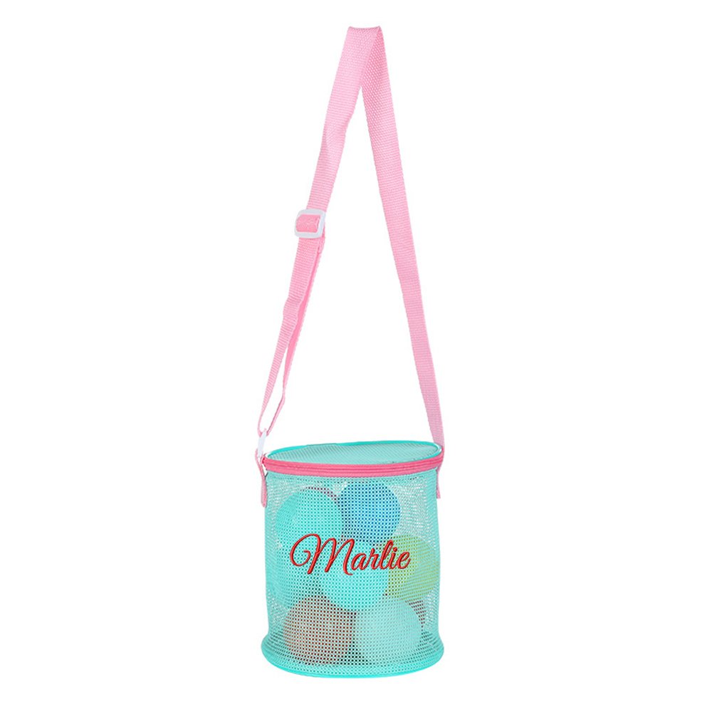 Personalized Embroidery Seashell Zipper Mesh Beach Bucket | CWBeach114