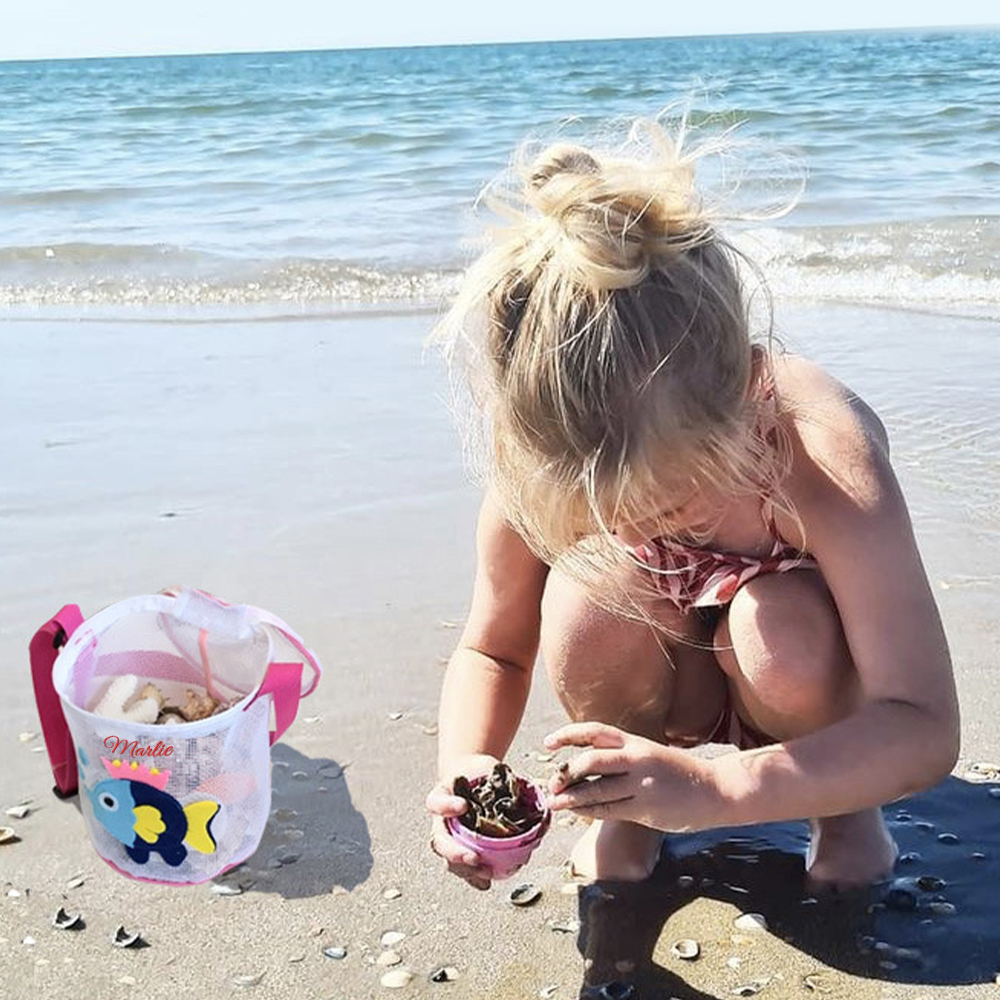 Personalized Embroidery Ocean Seashell Zipper Mesh Beach Bucket | CWBeach115