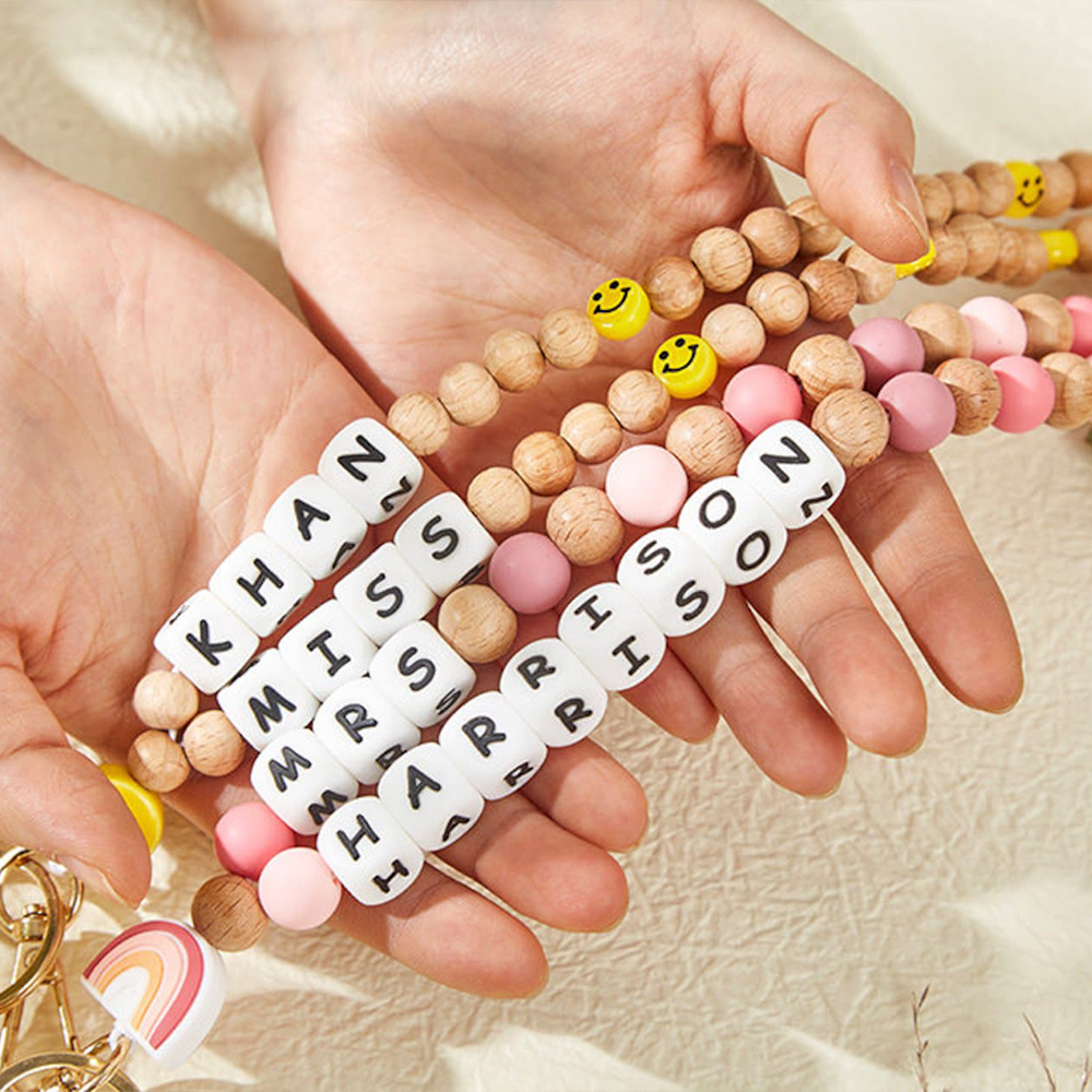 Personalized Teacher Lanyard Beaded Wooden for Teacher Appreciation Gift | CWTeach02