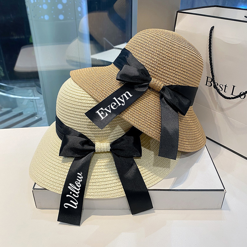 Personalized Ribbon Bow Straw Floppy Hat for Comfort & Unique | CWBeach118