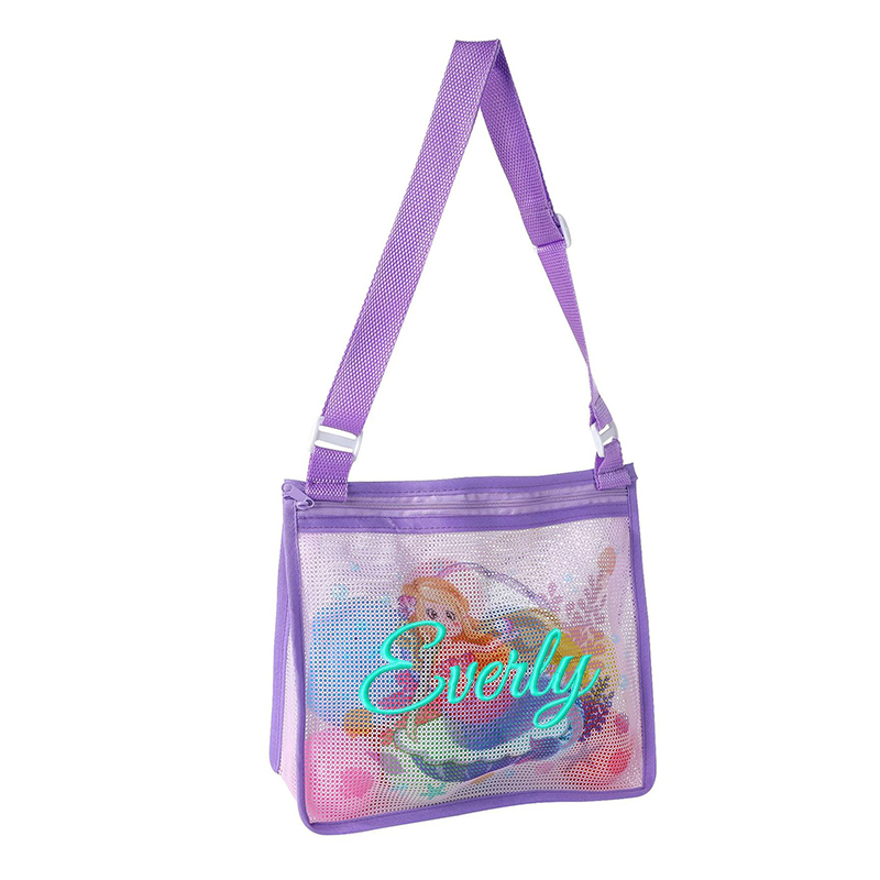 Personalized Embroidery Seashell Zipper Mesh Beach Bag | CWBeach132