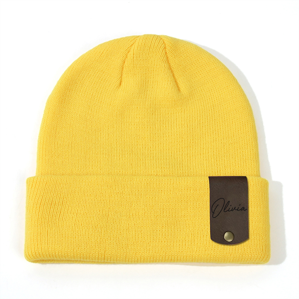 Personalized Leather Tag Infant Beanie for Comfort & Unique | HSKid31