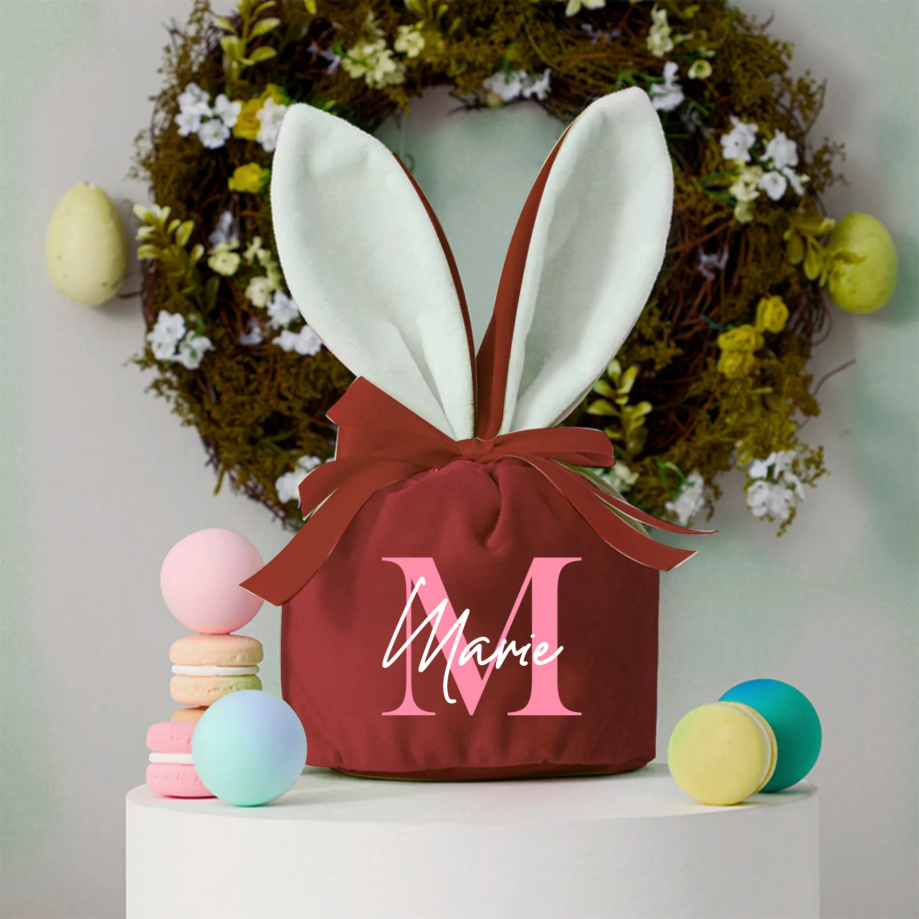 Personalized Name Easter Bunny Velvet Basket | CWEaster20
