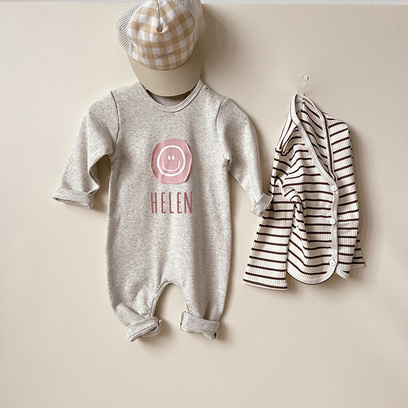 Personalized Kids Cozy Smile Face Sweatshirt Romper | inRomper12