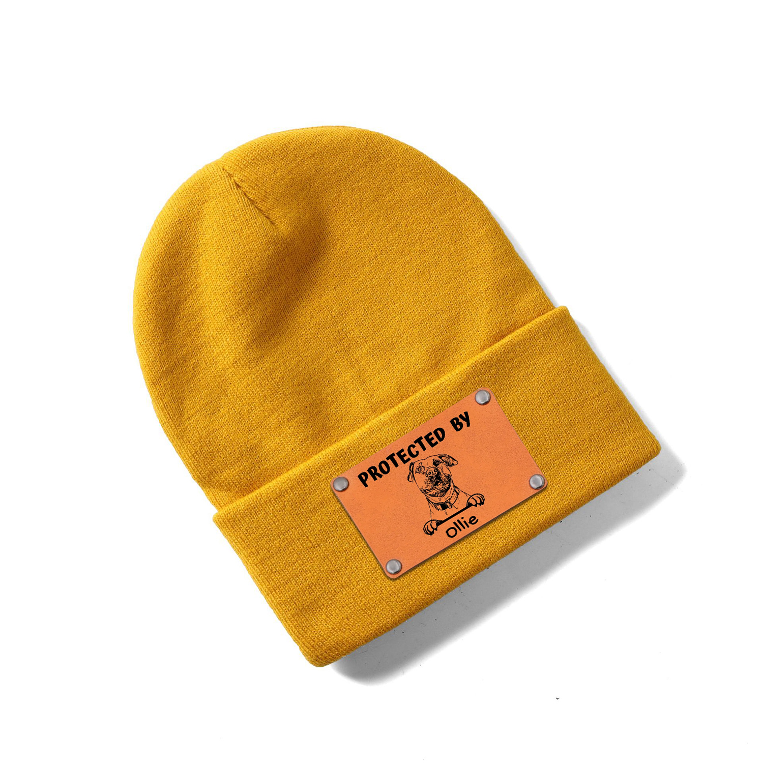 Personalized Vegan Leather Patch Baby Puppy Beanie | HSKid39