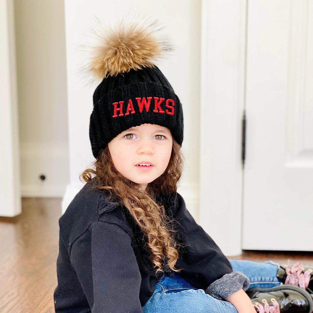 Personalized Embroidery Kid Pom Pom Hat With Scarf | HSKid48