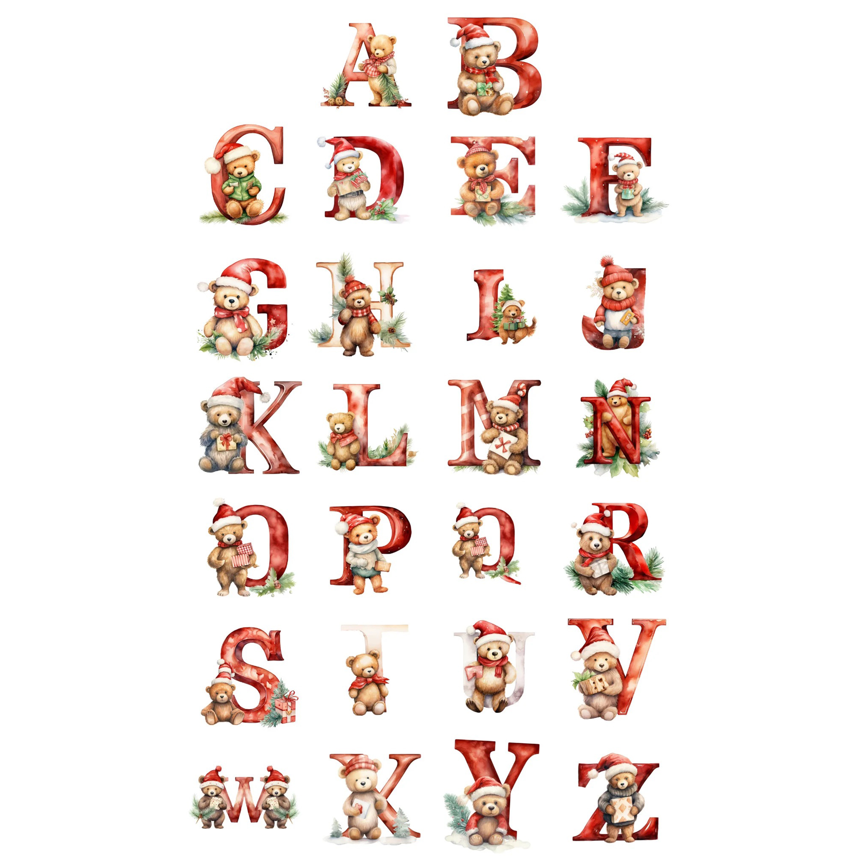 Personalized Christmas Teddy Bear Monogram Ornaments Decoration | MCGift5712