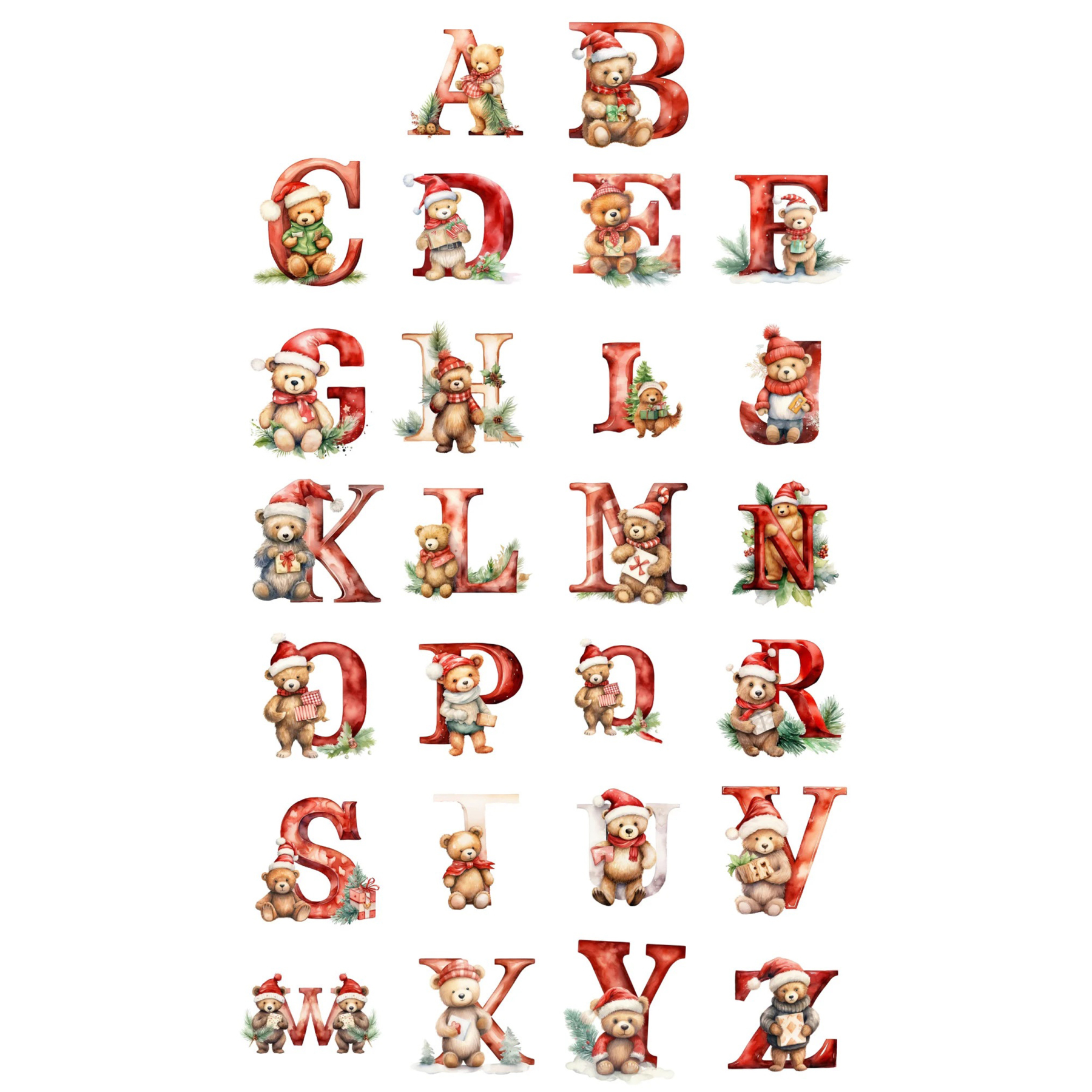Personalized Christmas Teddy Bear Monogram Ornaments Decoration | MCGift5712