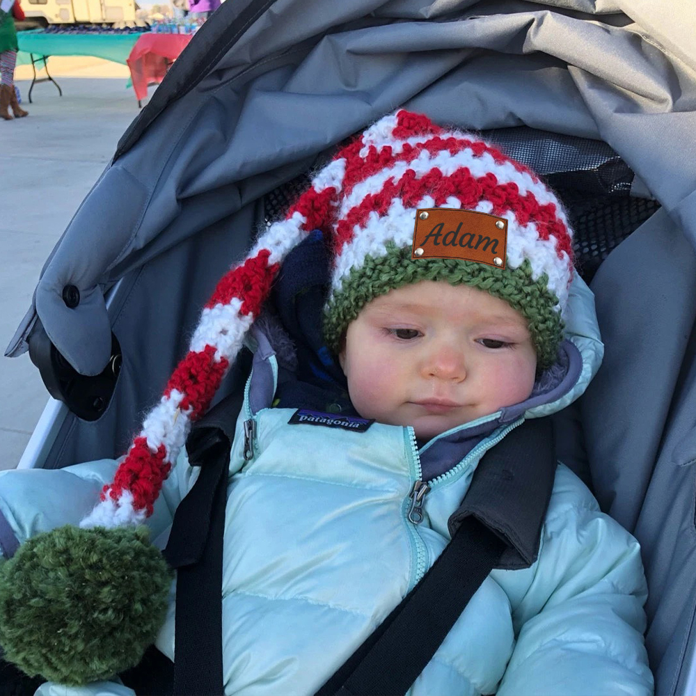 Personalized Leather Patch Christmas Elf Long Tail Hat | MCGift71