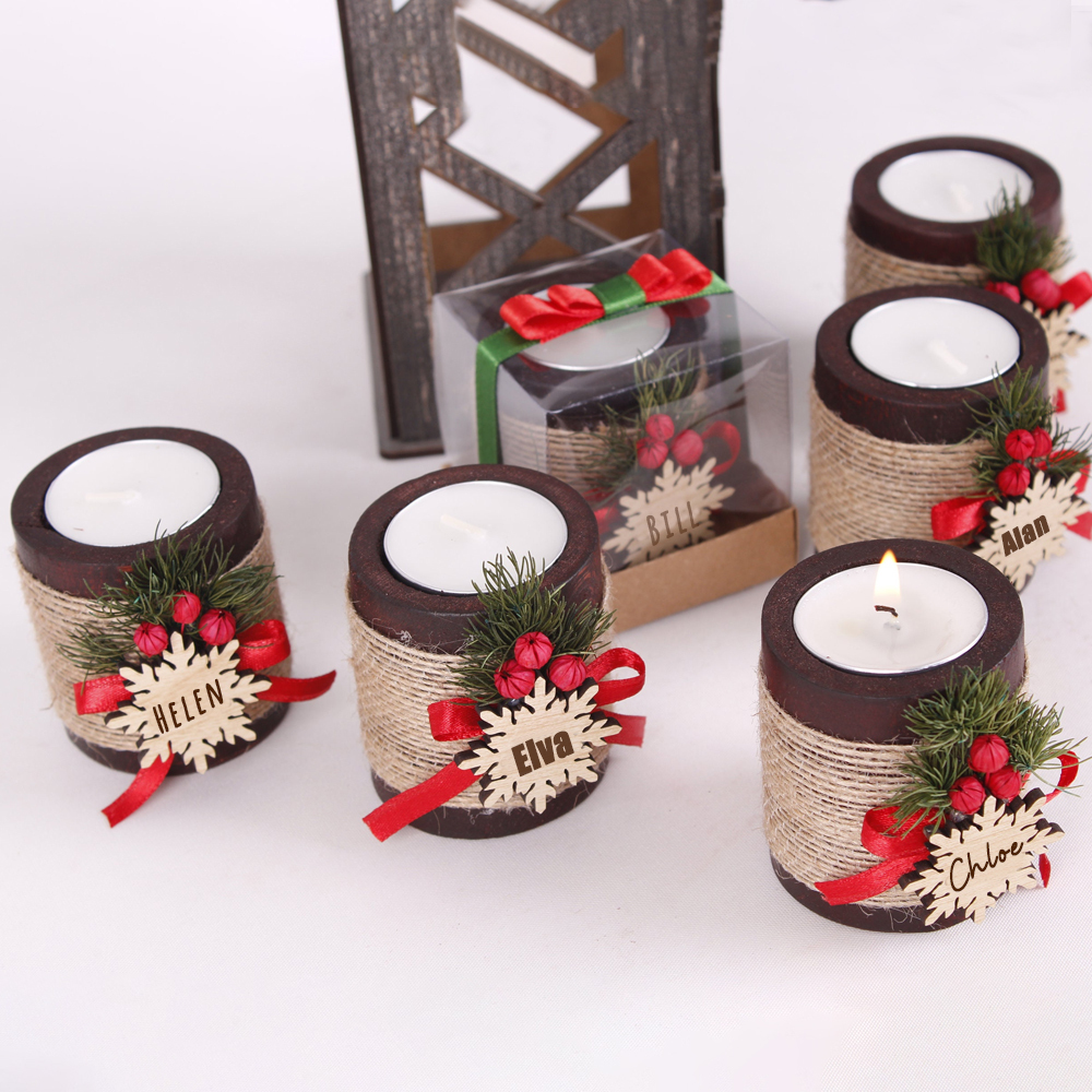 Personalized Wooden Christmas Candle Favors | MCGift76
