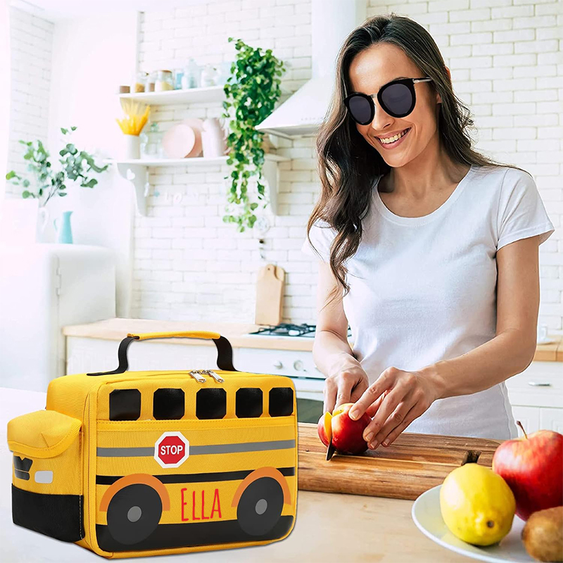Personalized 3D School Bus Backpack with Insulation Lunch Box