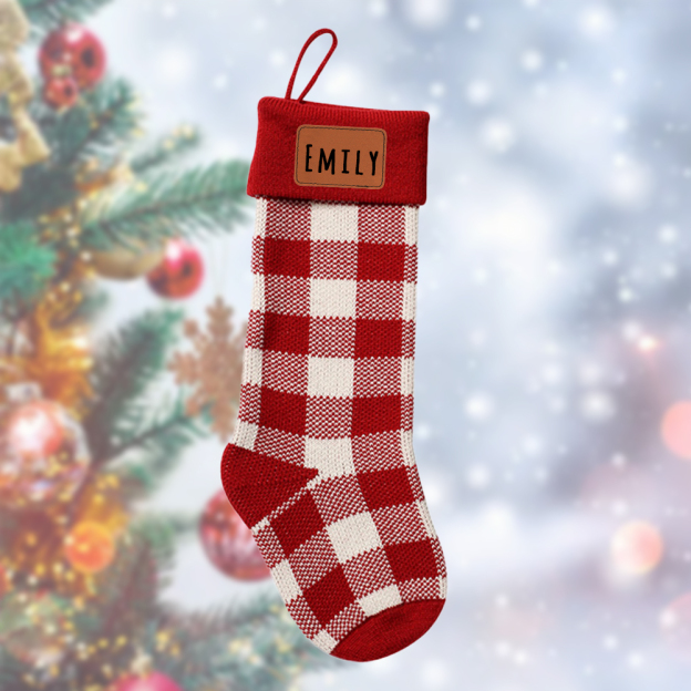 Personalized Leather Patch Christmas Stocking | MCGift84
