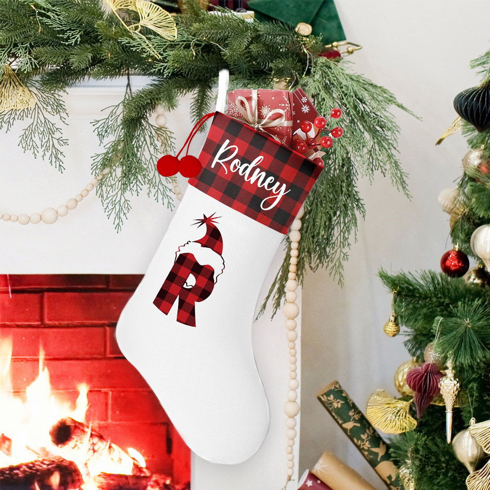 Personalized Intial & Name Plaid Christmas Stocking | MCGift88