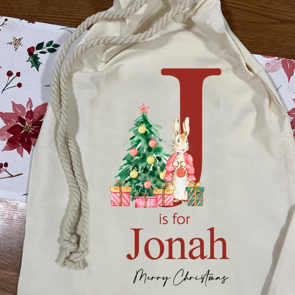 Personalized Name & Initial Bunny Christmas Gift Sack | MCGift89