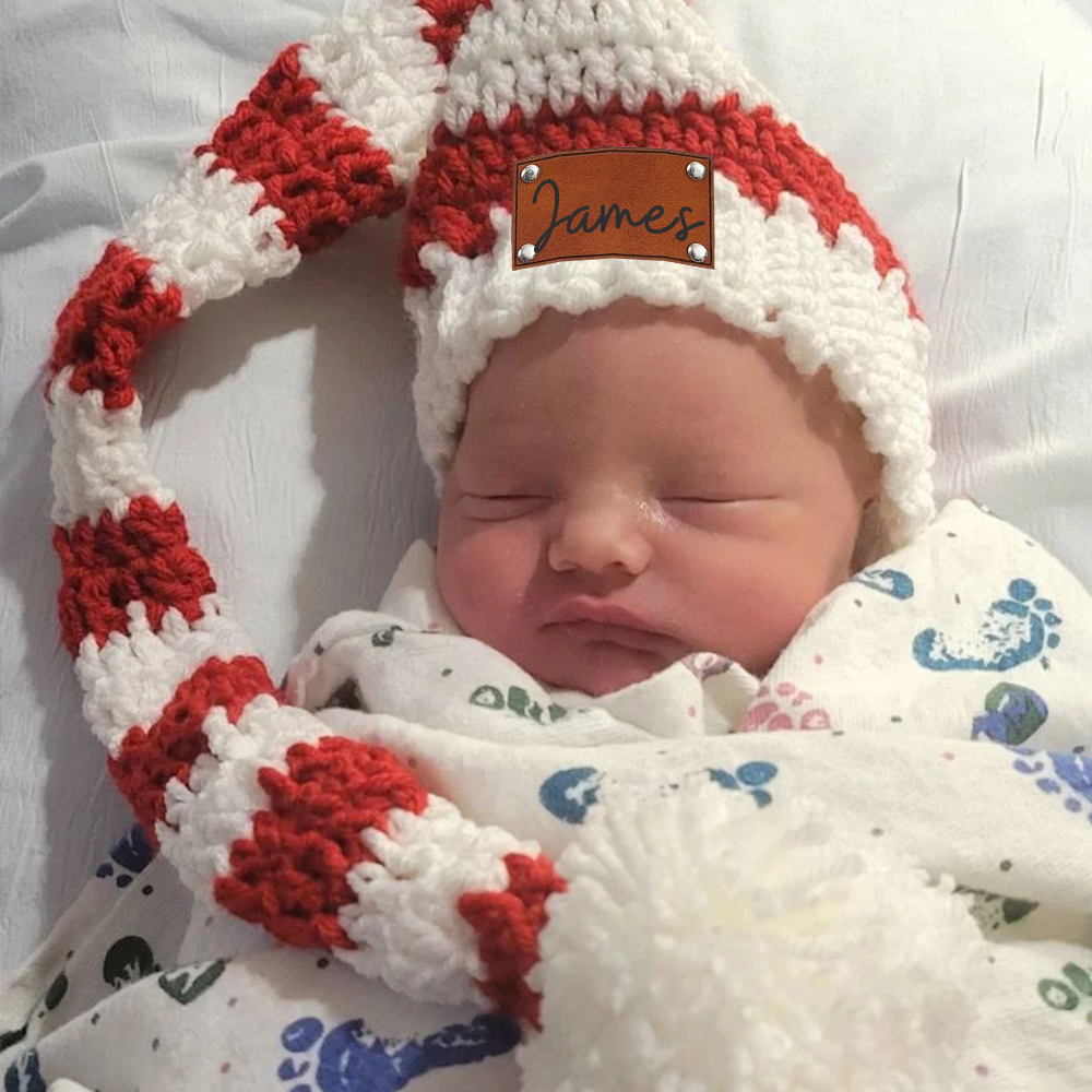 Personalized Leather Patch Christmas Long Tail Hat | MCGift89