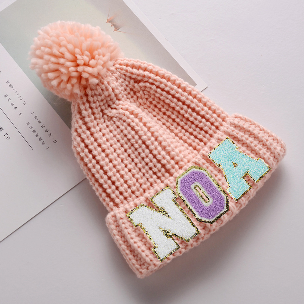 Personalized Lovely Chenille Patch Pom Pom Beanie| HSKid52