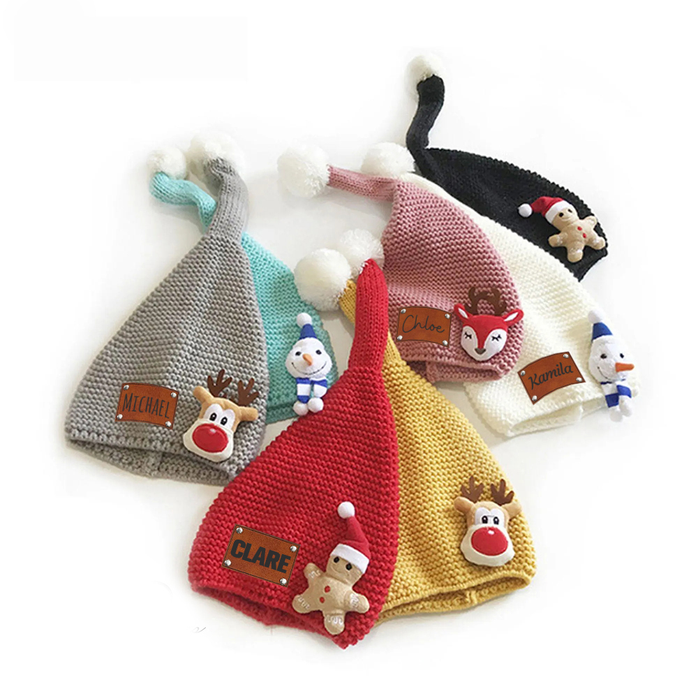 Personalized Lovely Leather Patch Christmas Elf Long Tail Hat | MCGift93