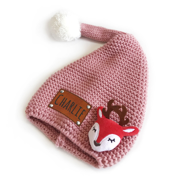 Personalized Lovely Leather Patch Christmas Elf Long Tail Hat | MCGift93