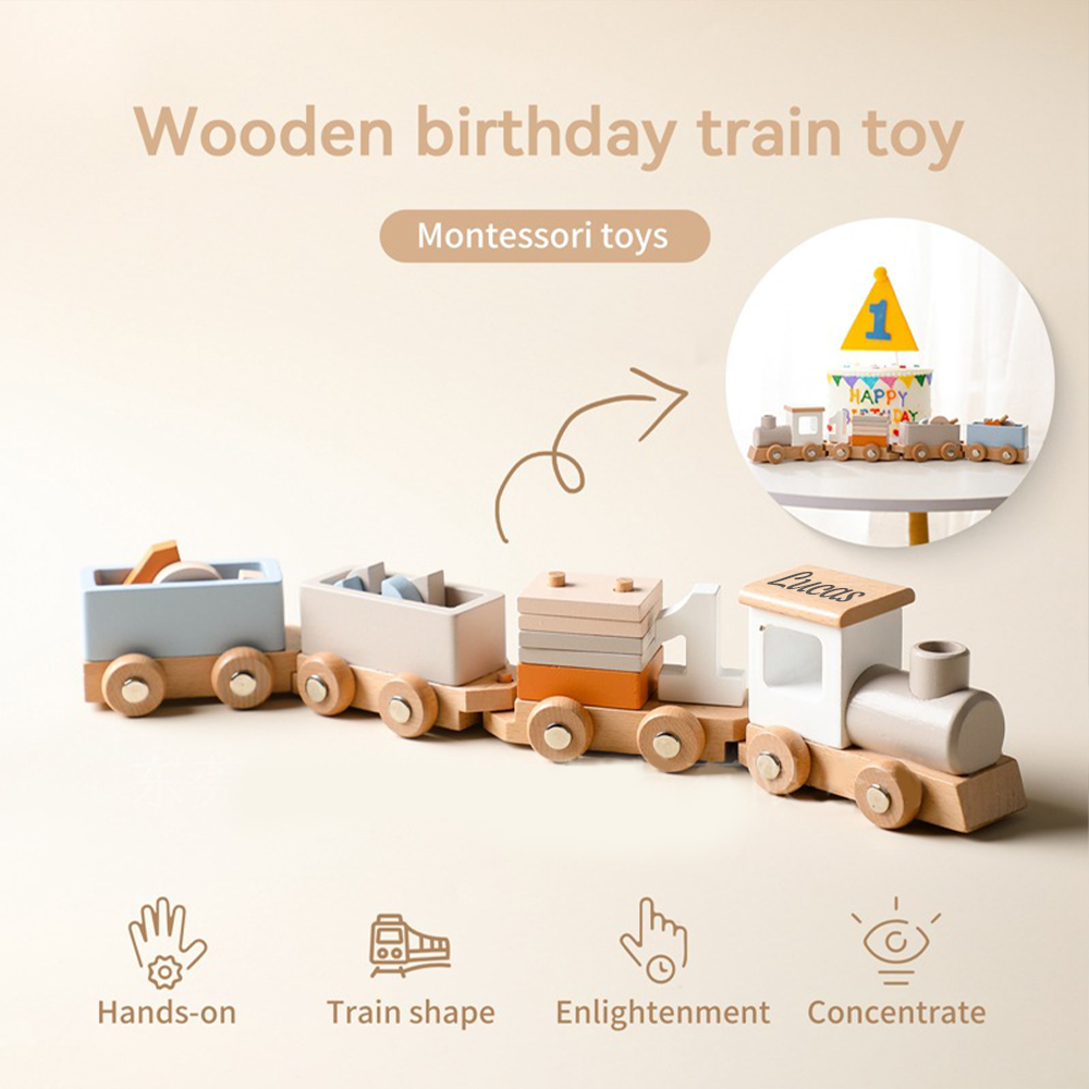 Personalized Kid Toy Wooden Freight Train Set | CWToy100