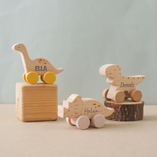 Personalized Natural Wooden Early Education Dinosaur Cars Toy Trolley | CWToy103